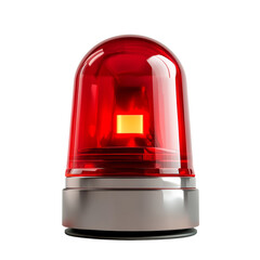 Poster - A red emergency beacon light with a bright illuminated bulb sits on a metallic base against a white background.