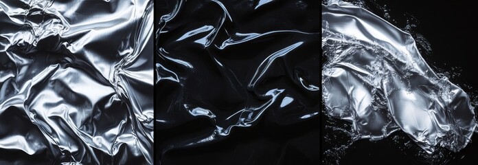 Poster - Abstract silver, dark, and liquid textures.