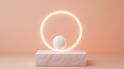 Poster - Dynamic light sphere interaction on minimalist display platform contemporary art indoor setting aesthetic perspective modern concept