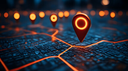 Poster - City map navigation glowing pinpoints