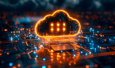 Poster - Glowing cloud computing server circuit board