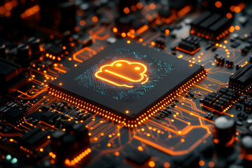 Poster - Cloud computing chip circuit board glowing