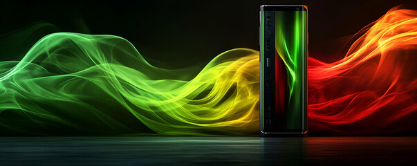 Poster - Sleek device, vibrant smoke, dark studio