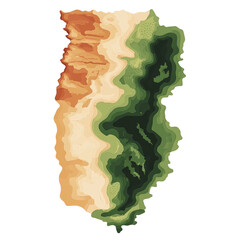 Poster - An abstract artistic representation of a landscape showing diverse terrain features in shades of green and brown.