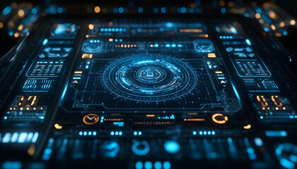 Poster - Futuristic Interface Control Panel, Data, Sci-Fi Background