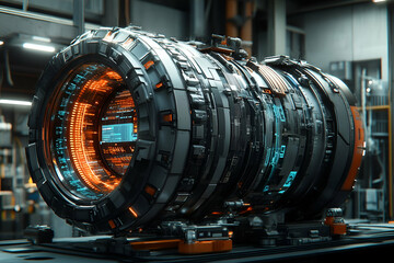 Poster - Futuristic engine assembly, factory, glowing core