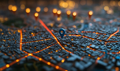 Poster - City map location pin night navigation
