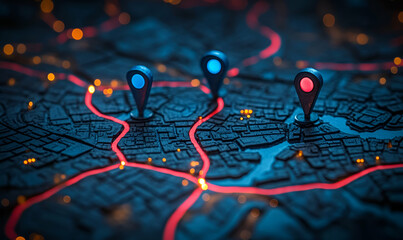 Poster - Night city map, location tracking, GPS route