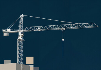 Poster - minimalist background construction crane on blue background . Generative AI