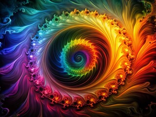 Poster - Fiery Rainbow Fractal Swirl Silhouette - Abstract Art Stock Photo