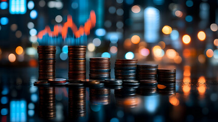 Poster - Cityscape Night Financial Growth Coins