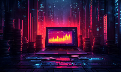 Poster - Crypto trading laptop futuristic city