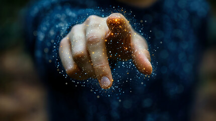 Poster - Person touching digital sphere, outdoors