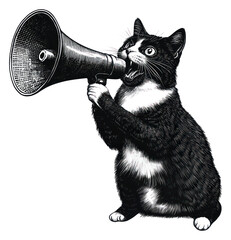 Poster - PNG Cat carry a megaphone animal black white.