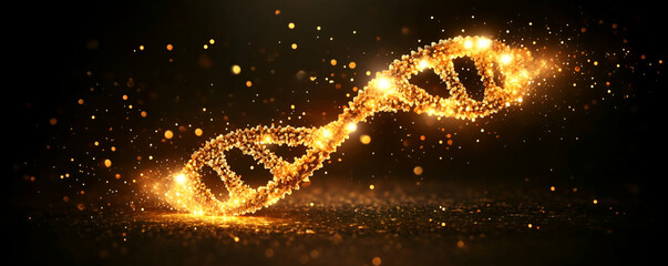 Poster - Golden DNA helix glows, dark background