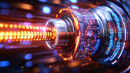 Aufkleber - futuristic turbine with glowing lights and intricate patterns, showcasing advanced technology and energy generation. vibrant colors create dynamic and captivating visual effect