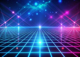 Fototapete - Futuristic Neon Grid: Abstract Digital Landscape, Pink & Blue Minimalist Design