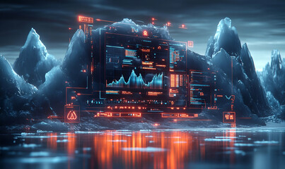 Poster - Mountainous digital dashboard reflecting data