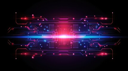 Poster - Abstract Circuit Board: Neon Glow, Digital Technology, Futuristic Design