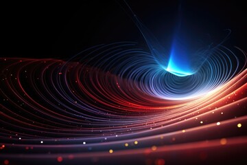 Poster - Waves of energy pulse from a vibrant quantum core, creating a mesmerizing display of light and color against a dark background in a striking illustration of quantum mechanics
