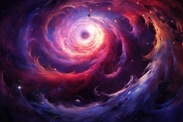 Poster - A mesmerizing vortex of swirling galaxies reveals cosmic beauty in a striking violet and deep blue backdrop, showcasing the wonders of the universe at night