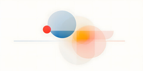 Poster - Abstract composition of overlapping translucent circles in red, blue, orange, and white. Minimalist design element.
