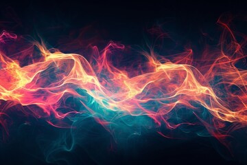 Poster - Abstract energy waves pulsating softly in a dark environment, showcasing vibrant colors and flowing patterns that evoke a sense of movement and dynamism in space