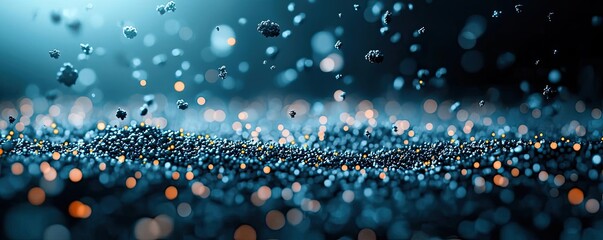 Poster - Dust pollution concept. Close-up of shimmering particles suspended in liquid, creating a mesmerizing effect.