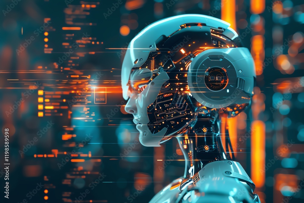Futuristic AI robot with intricate circuits and glowing elements ...