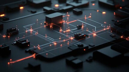 Fototapete - Abstract Circuit Board: Glowing Connections and Technological Innovation