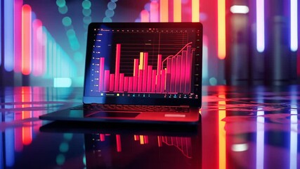 Poster - Exploring vibrant data analytics in a neon-lit digital workspace at night