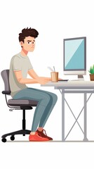 Poster - Man Designing Website Layout in Animated Style Within an Office Environment. Generative AI