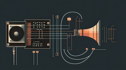 Poster - simple audio amplifier circuit, showing how the input signal is amplified by a transistor,