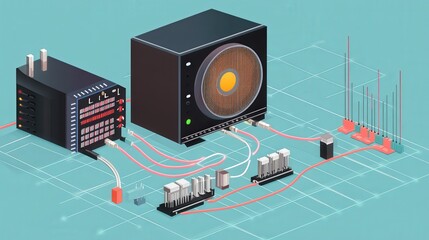 Poster - simple audio amplifier circuit, showing how the input signal is amplified by a transistor,