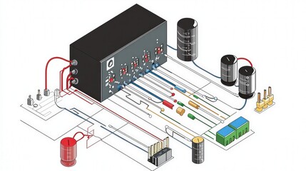 Poster - simple audio amplifier circuit, showing how the input signal is amplified by a transistor,