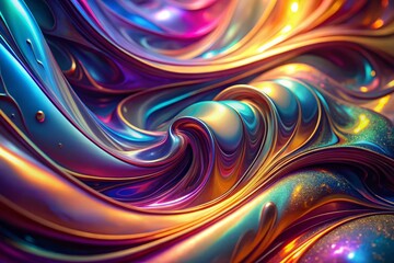 Fototapete - Iridescent Holographic Background: Abstract Swirling Metallic Patterns