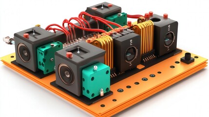 Poster - diagram of an h-bridge motor driver circuit, showing how four switches control