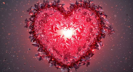 Poster - frost patterns on glass in the shape of a heart for Valentine's Day . Generative AI