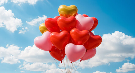 Poster - heart shaped balloons for valentines day . Generative AI