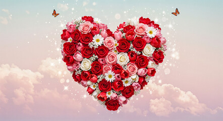 Poster - heart shaped flower bouquet for valentine's day . Generative AI