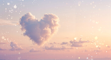 Poster - heart shaped clouds in the sky for valentines day . Generative AI
