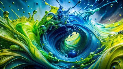 Poster - Lime & Electric Blue Abstract Paint Splash Background - Vibrant Surreal Art