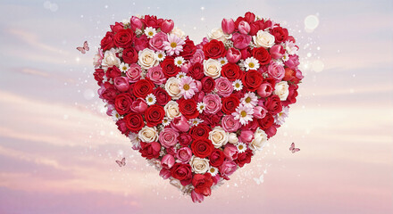 Poster - heart shaped flower bouquet for valentine's day . Generative AI