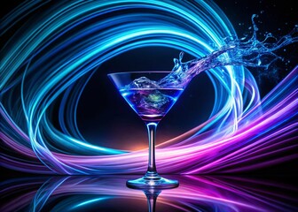 Poster - Long Exposure Blue Lagoon Cocktail Swirling, Vibrant Night Photography