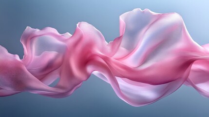 Poster - Flowing pink fabric undulating gracefully against a soft blue background in an artistic display of movement and color