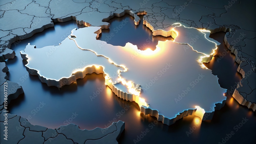 Stock-Illustration „Low Light 3D World Map Highlighting Iran - Digital ...
