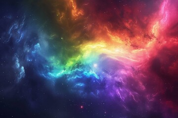 Poster - A vibrant spectrum of colors converging in an expansive cosmic cloud during a deep space exploration, showcasing the beauty of the universe in a mesmerizing display