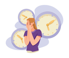 Aufkleber - Woman and Time Management with Clock Dial Vector Illustration