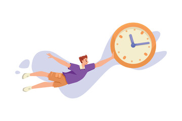 Aufkleber - Man and Time Management Flying Hold Clock Dial Vector Illustration