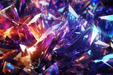Poster - Visual exploration of an abstract background depicting luminous crystals surrounded by a colorful spark, creating a dynamic atmosphere suitable for artistic projects or digital designs